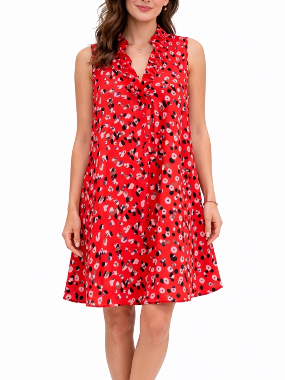FSL Apparel Red Ruffle Neck Sleeveless Dress
